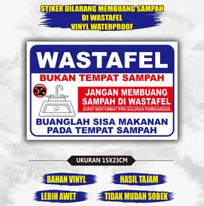Stiker dilarang membuang sampah diwastafel - stiker himbauan