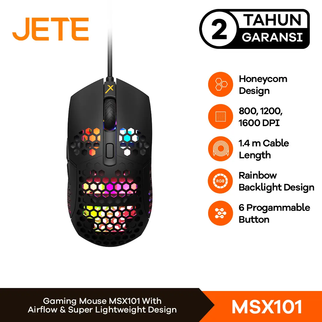 Mouse Gaming JETE MSX101 Mouse Kabel 1600 DPI Game Wired Optical Mouse Game Cool LED RGB USB Cable PC Laptop