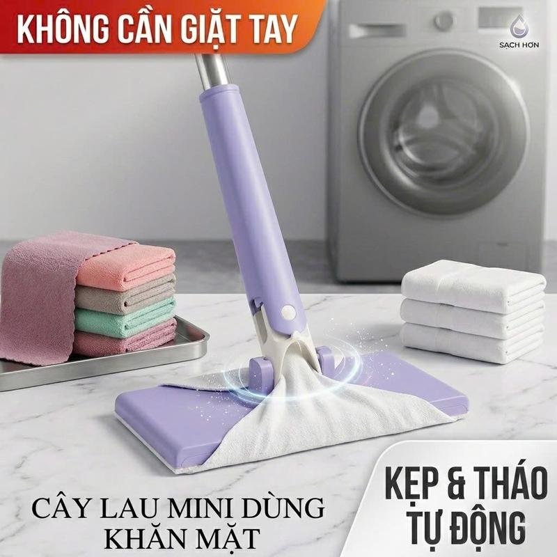 Cây Lau Nhà Kẹp Khăn Thông Minh 360 Độ - Cây Lau Nhà Mini Tự Gắp Giấy Dùng 1 Lần Kèm Khăn Khô Và Ướt Chất Liệu Thép Không Gỉ Kích Thước 70cm Màu Tím B3