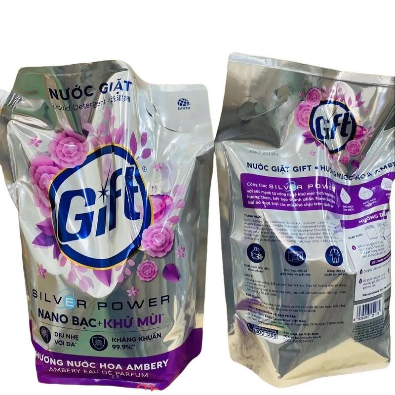 Nước giặt Gift 3.6kg hương tinh dầu nước hoa AMBERY &Công nghệ Nano Bạc khử mùi hôi ẩm mốc trên vải Làm Sạch