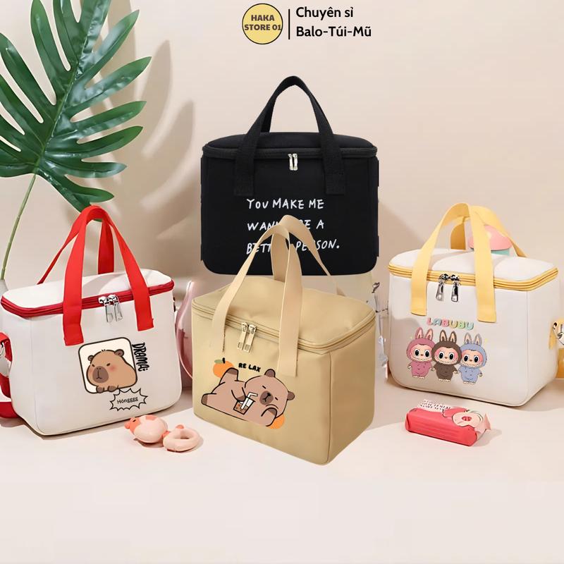 Túi Canvas Đa Năng Đựng Hộp Cơm Giữ Nhiệt, Mỹ Phẩm, Túi Mini Vải Canvas Đựng Đồ Tiện Lợi Có Khoá Kéo Miệng, Ngăn Phụ Bên Trong Đựng Đồ- Bag, Nữ