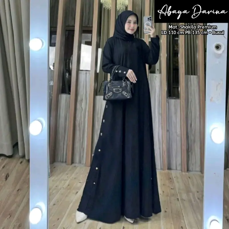 Gamis Abaya Davina Bahan Shakila Premium Busui Lengan Kancing - Mewah, Lebaran, Dewasa, Dress, Pesta, Maxi, Muslim, Syari, Remaja, Wanita muslimah 1