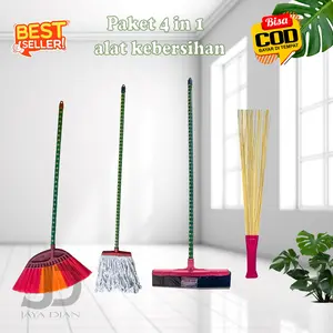 PAKET 4 IN 1 Sapu Wiper Pel Penebah Kasur / Paket Alat Kebersihan Sapu Pel Wiper TERMURAH Gagang Kayu