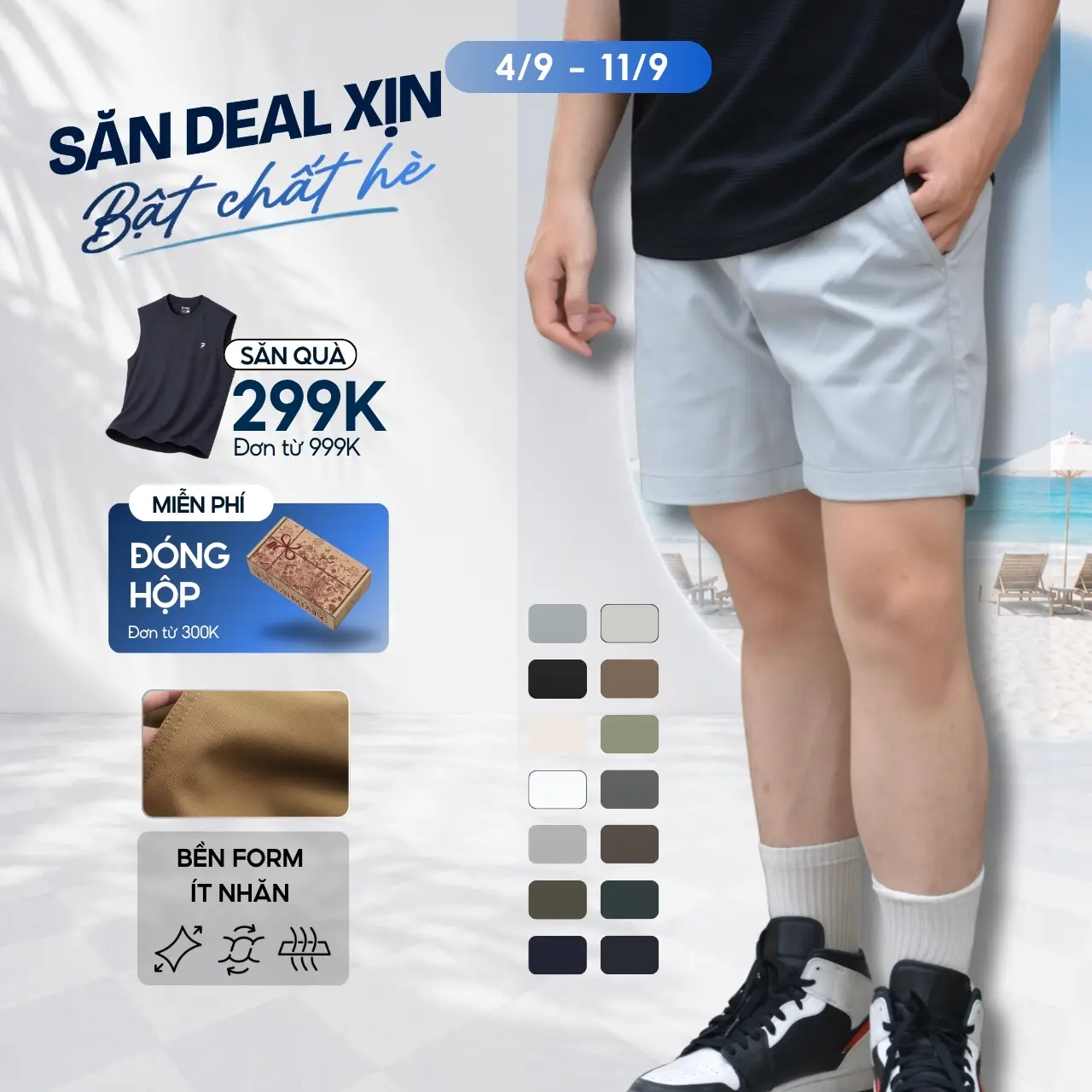 [BEST SELLER] Quần Nam Kaki Short Basic Sleek Lưng Chun, Co Giãn Thoải Mái,Có Túi - FEAER