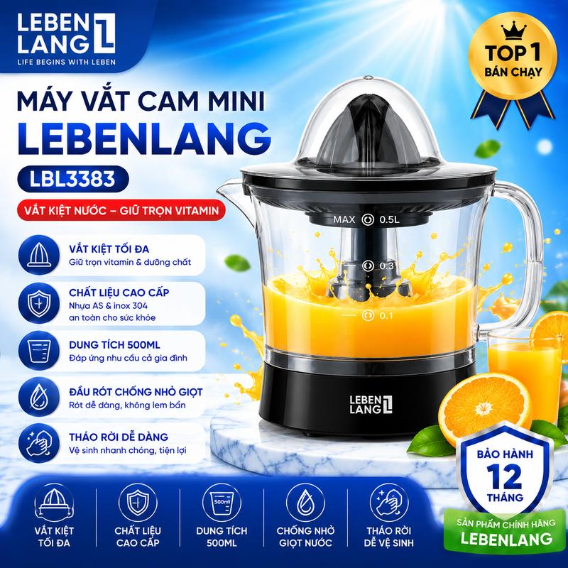 Máy Vắt Cam Mini Lebenlang LBL3383 500ml 40W Tự Động Đảo Chiều Ép Kiệt Nước Cam