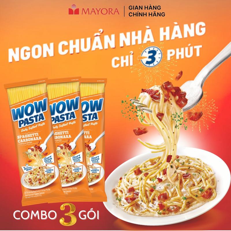  Combo 3 Gói Wow Pasta Mì Ý ăn liền vị phô mai gói 80g  gói 