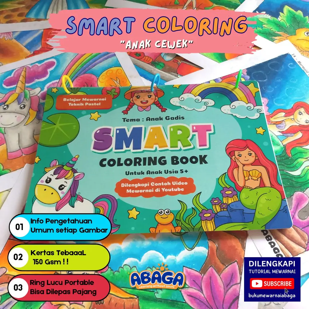 Buku Mewarnai Anak TK SD - Smart Coloring Book ABAGA dengan Teknik Pastel Gradasi
