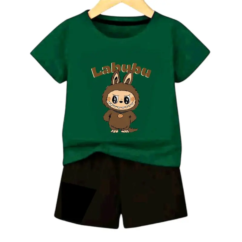 Setelan Anak Labubu Monster Drawing Kaos Dan Celana Laki Perempuan Kids Fashion 7