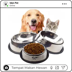 Mangkok Tempat Makan Minum Anjing Kucing Stainless Steel Pet Bowl Wadah Stainles Anti Selip