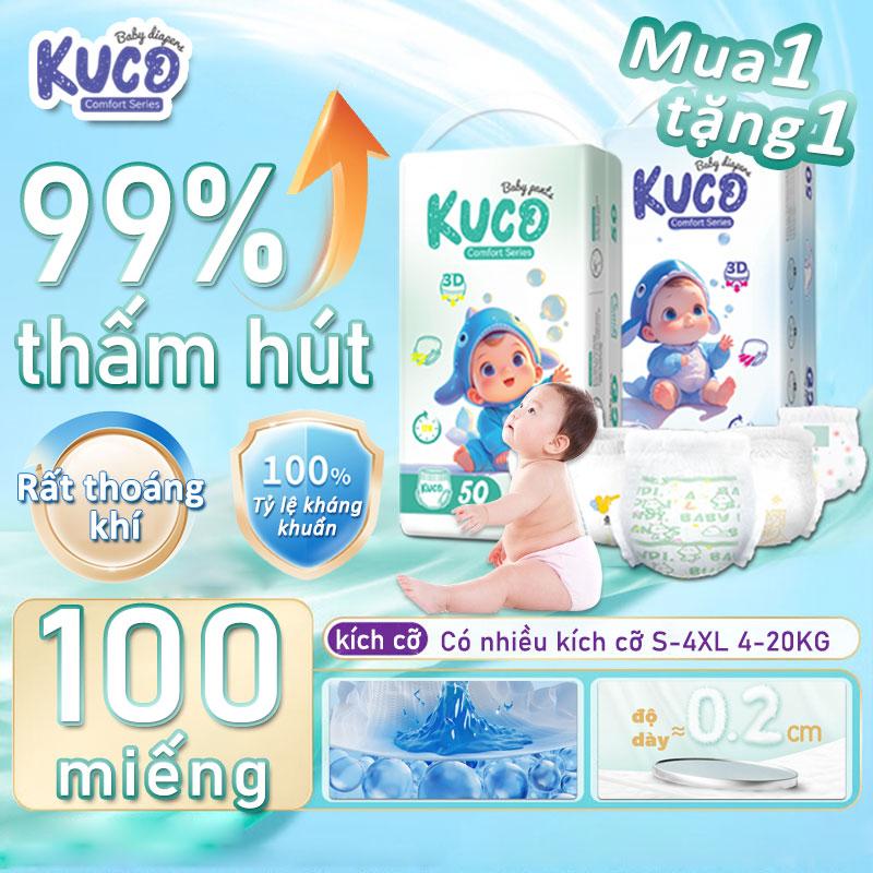 [Sale] [Mua 1 tặng 1] KUCO COMBO 2 Bịch 100 Miếng Tã quan Giấy Siêu Mỏng Thấm Hút 3s Chống Hăm Da Cho Cho Bé Cotton nệmđiềuhòa mátlạnh tã  dán và tã  quần Hấp Thụ Nước Siêu Mềm