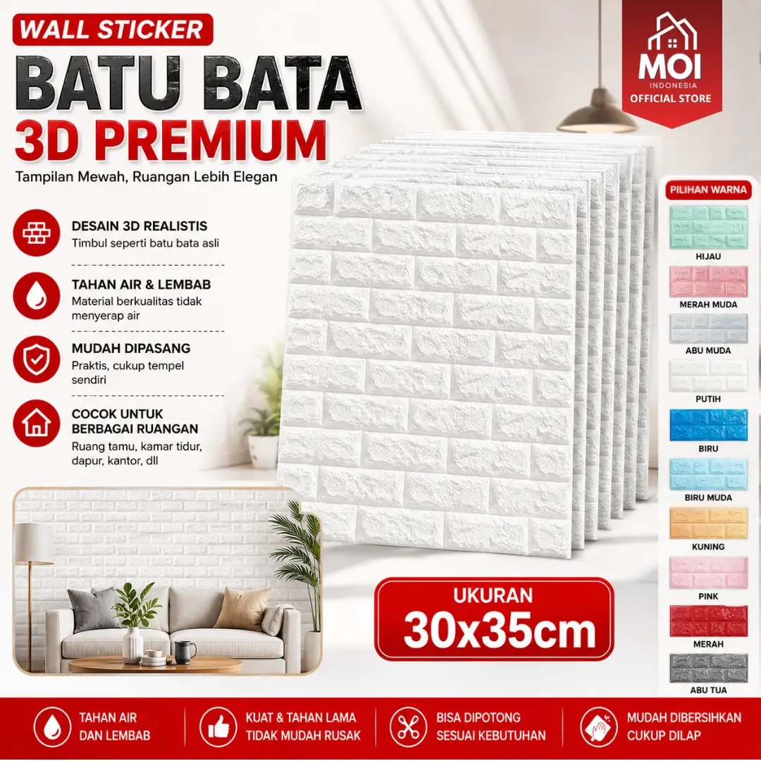 MOI Store | Wallpaper Motif Batu Batu [ 10 PCS ] ukuran 30cm X 35cm Tebal 3mm Kertas Stiker Tahan Air Fleksibel Mudah Dipasang Bahan Busa XPE Lem Super Lengkap Paparan Eco renderan | A01-X