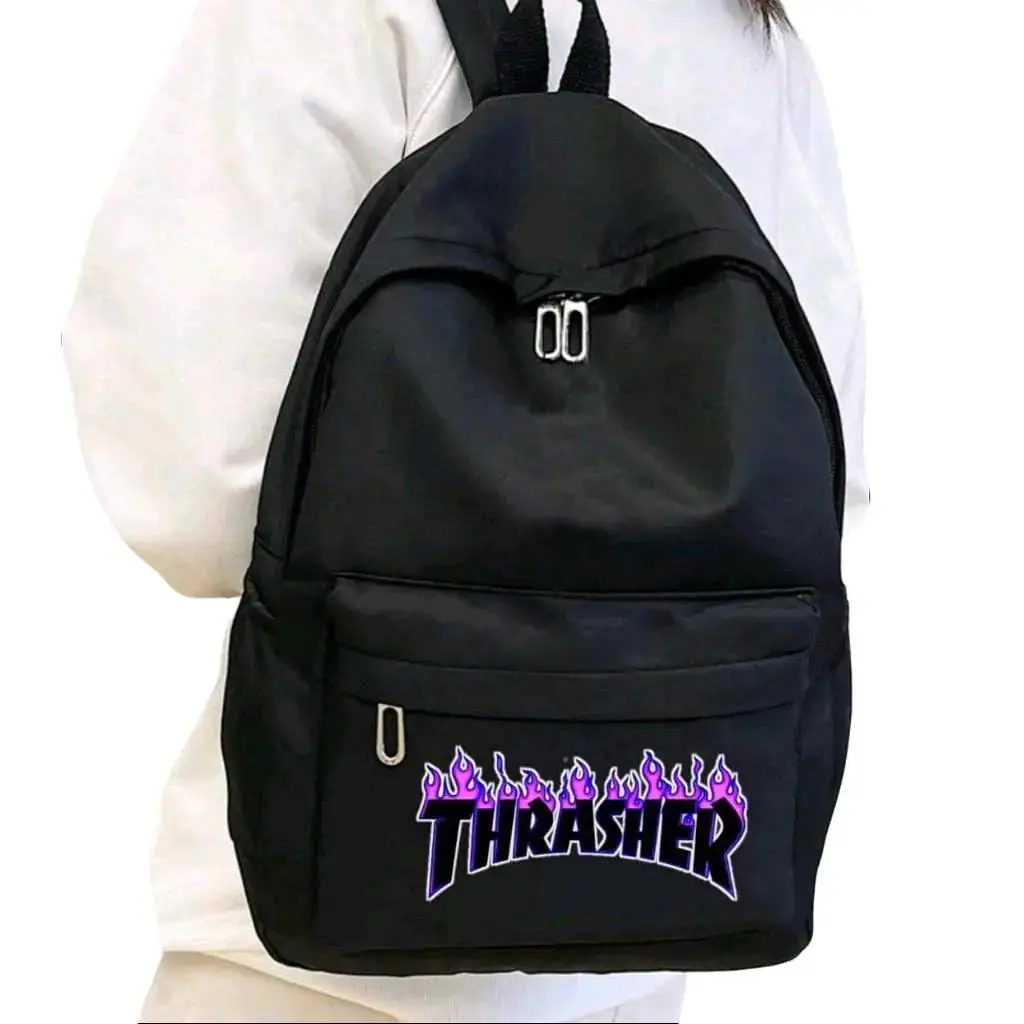 Tas RANSEL SEKOLAH dan Perempuan Pria Remaja SD SMP SMA Terbaru Gambar Thrasher Kekinian Terlaris COD (Bisa Bayar di Tempat) Hitam Canvas