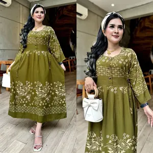 Daster Chibi Motif Bunga Jumbo Murah Lengan 7/8 Rayon Dress Panjang untuk Tampilan Elegan Anda