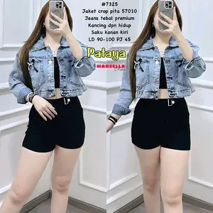 jaket crop pita jeans tebal premium kancing depan hidup