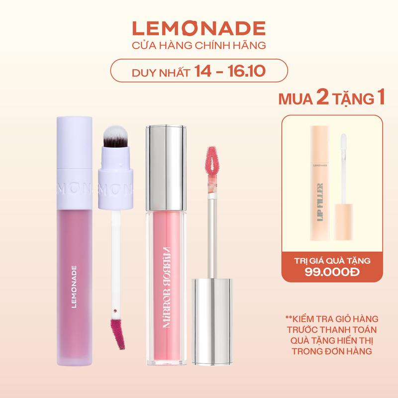 Combo 01 Son kem mịn lì thuần chay Lemonade Perfect Couple Version 1 & 2 3.5g và 01 Son tint bóng không dính siêu lỳ Lemonade Mirror Mirror Water Tint Version 3 4g