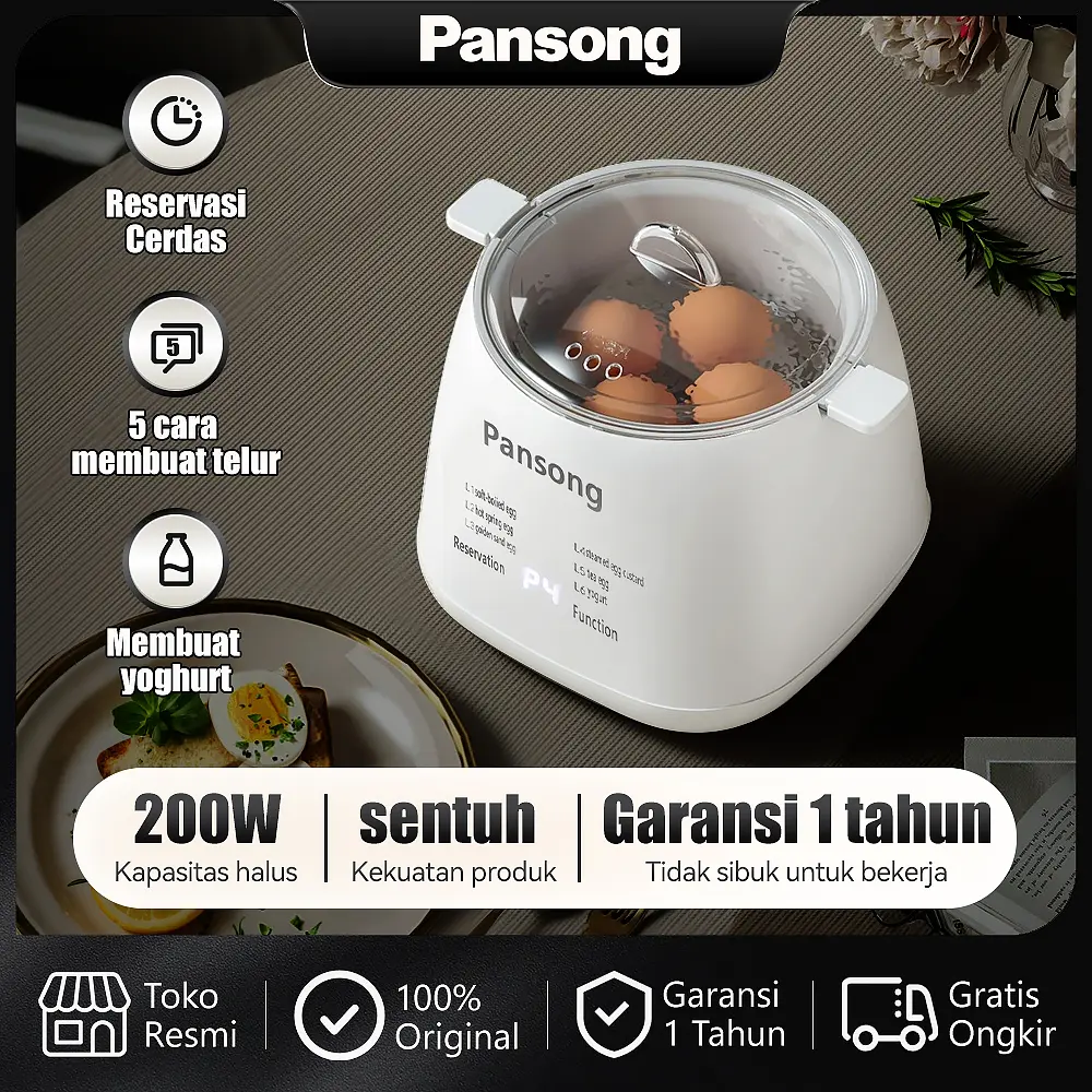 Pansong Electric Egg Boiler Stainless Steel Plastic Double Layer Electric Egg Boiler 400mL Dapat Membuat Yogurt
