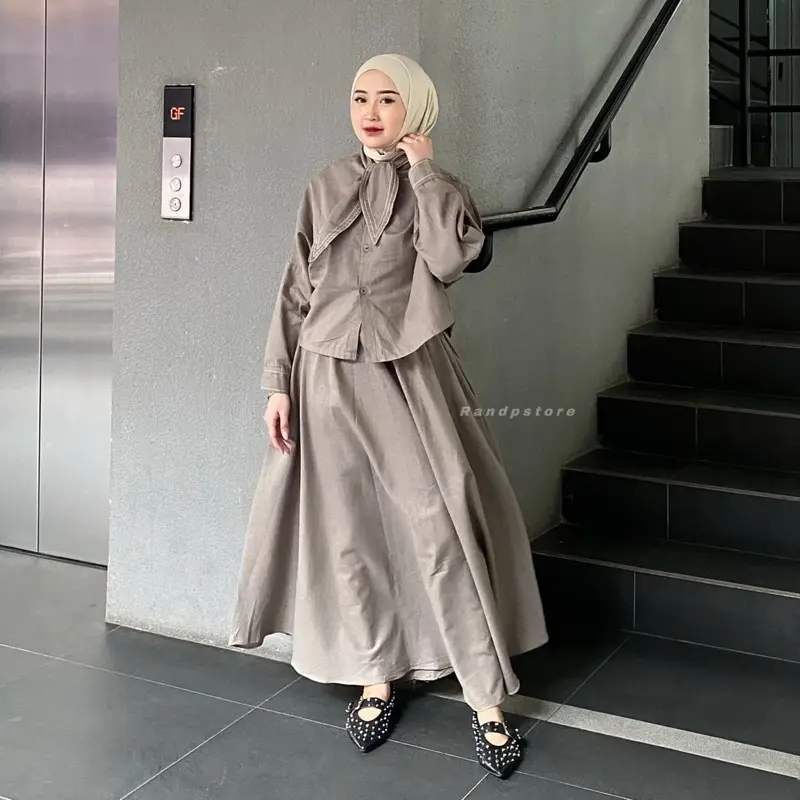 Setelan Rok Wanita - Baju Pasangan Fashion Muslim Linen Trend - Atasan Kemeja Pria Linen - Moira Couple  Casual 8