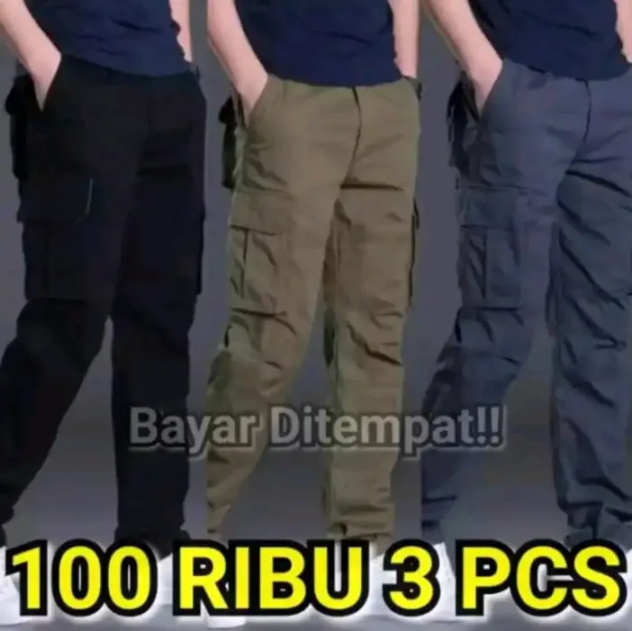 PAKET 100 RIBU 3 CELANA PANJANG CARGO PINGGANG RIP MELAR CELANA COWOK DEWASA Distro