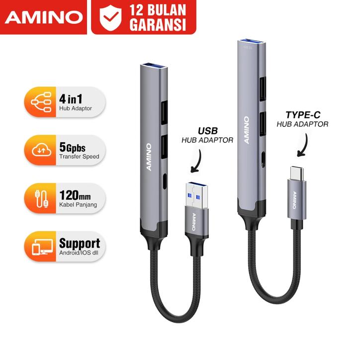 Usb Multi Adapter Promo Promo AMINO Adapter Converter HUB Port 4 in 1 USB A /TYPE C / USB C ...