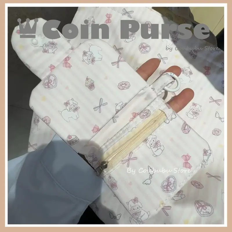 Ví Đựng Tiền Xu Và Thẻ, Coububu, Phong Cách Ins Nhật Bản, Dễ Thương Và Dễ Thương, Dành Cho Bé Gái, Thiết Kế Hoa Vải Bố, Túi Xách Có Khóa Kéo, Ví Đựng Thẻ, ví đựng tiền Xu Cầm Tay 5