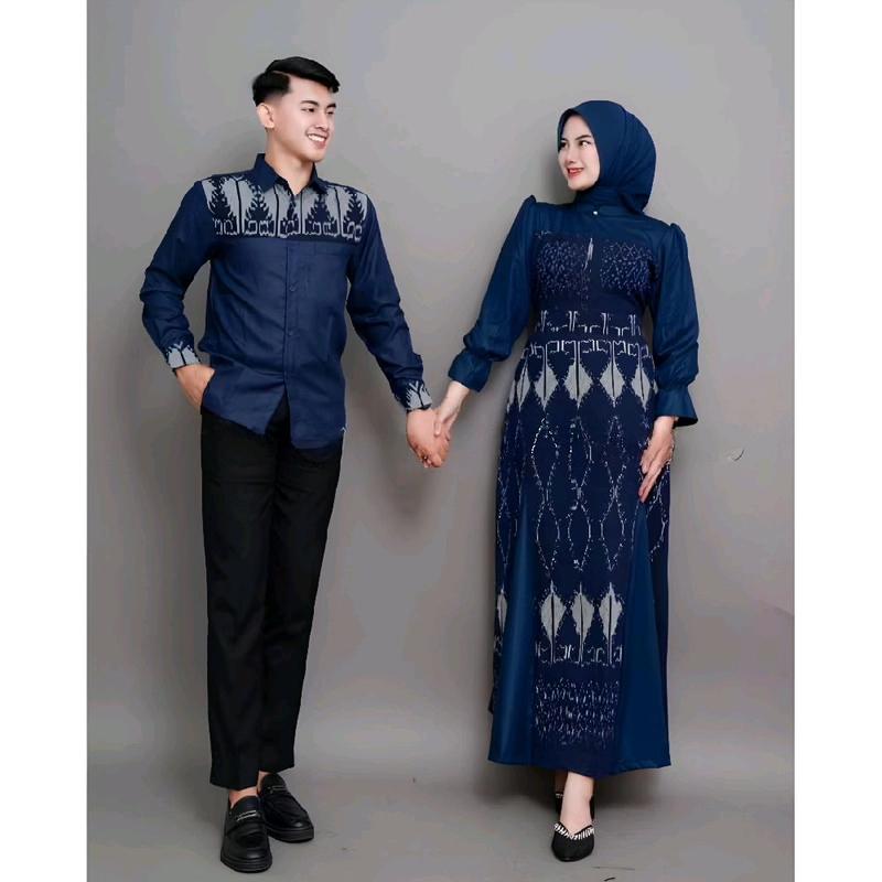 Baju Couple Gamis Tenun Troso, Dress Tenun Kondangan Pesta Formal Hitam Kombinasi, Baju Kekinian Pasangan Lebaran Kemeja Tenun B67 3