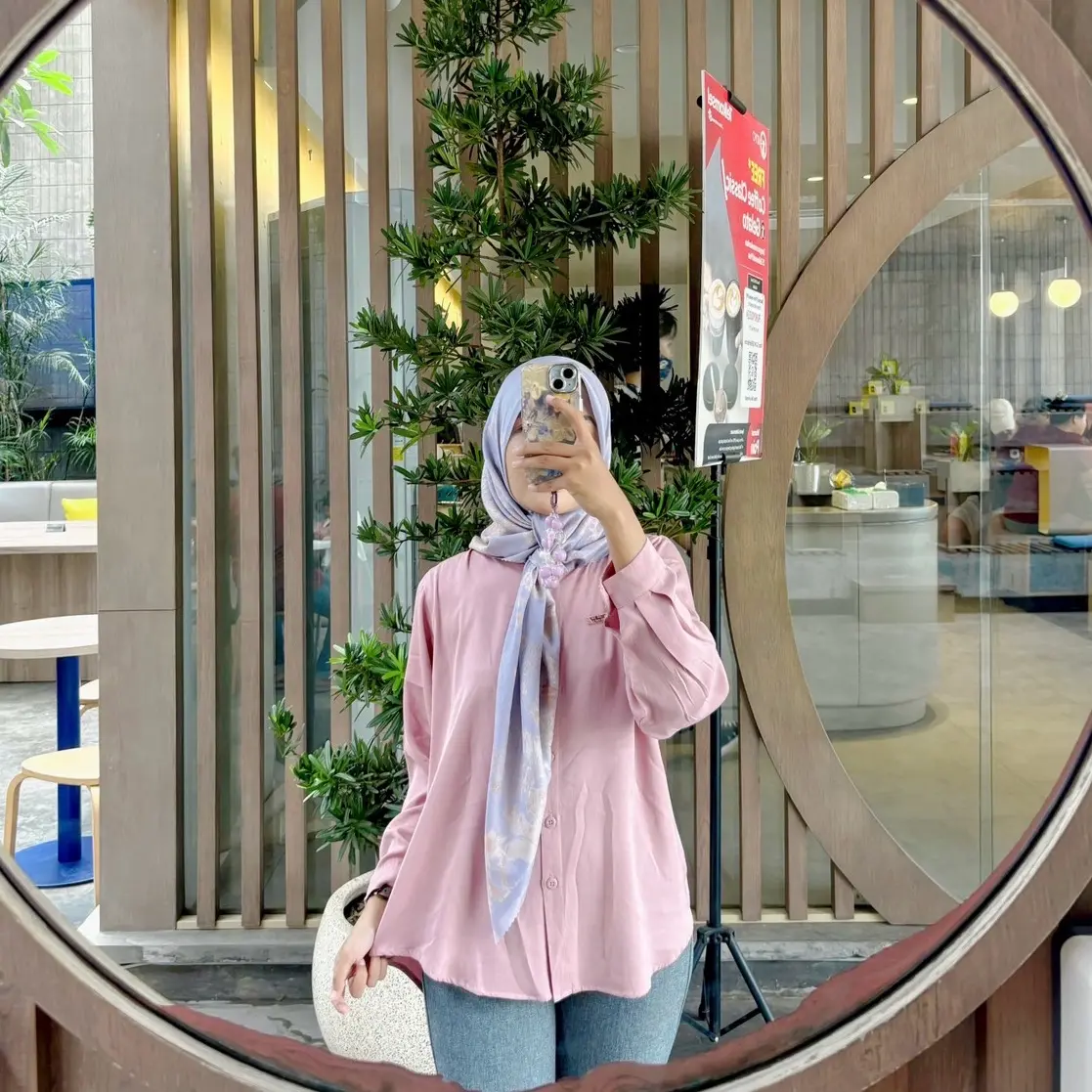 Baju Atasan Kemeja Polos Wanita Kerah Shanghai  - Katun kemeja wanita Cantik Nyaman Rayon Panjang Formal Kancing Casual  Basic