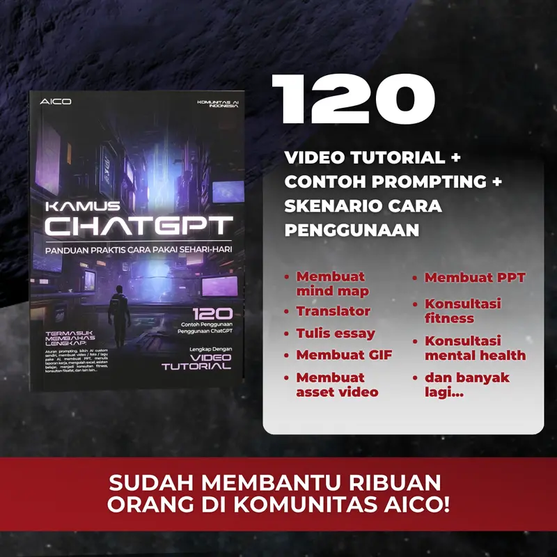 AICO - Kamus ChatGPT - Buku Panduan Lengkap Cara Pakai ChatGPT [BONUS 120 VIDEO TUTORIAL DURASI TOTAL 6 JAM] AI003CO 1