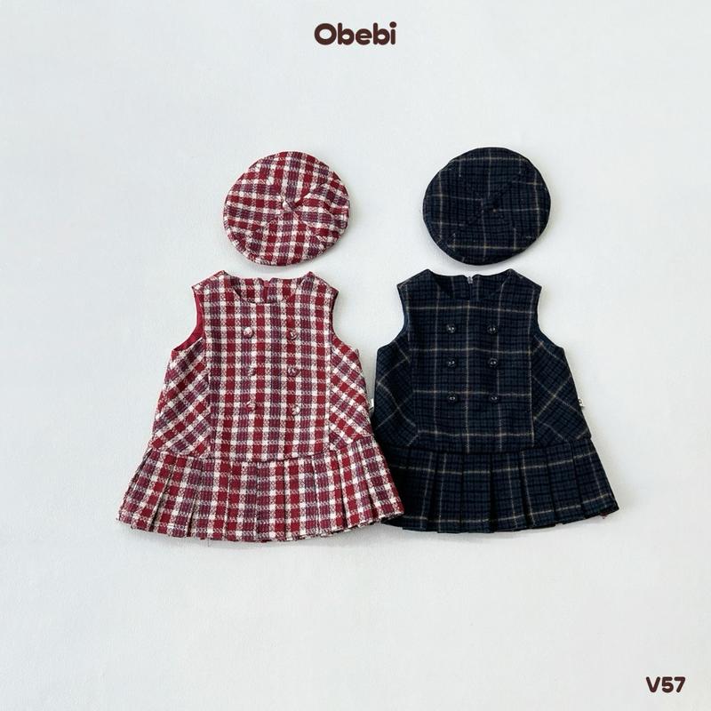  V57.1 Váy Dạ Kẻ Đỏ Kèm Mũ Nồi Thời Trang Thu Đông Obebi Cho Bé Gái Chất Liệu Cao Cấp Mềm Mịn An Toàn Cho Làn Da Bé 