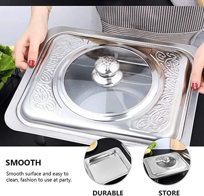 Set Dulang Bufet, 5 Set, 35x27, Dulang Hidangan, Kuali Makanan, Sesuai untuk Kenduri, Katering, Peralatan Dapur Perak dan Keluli Kitchenware