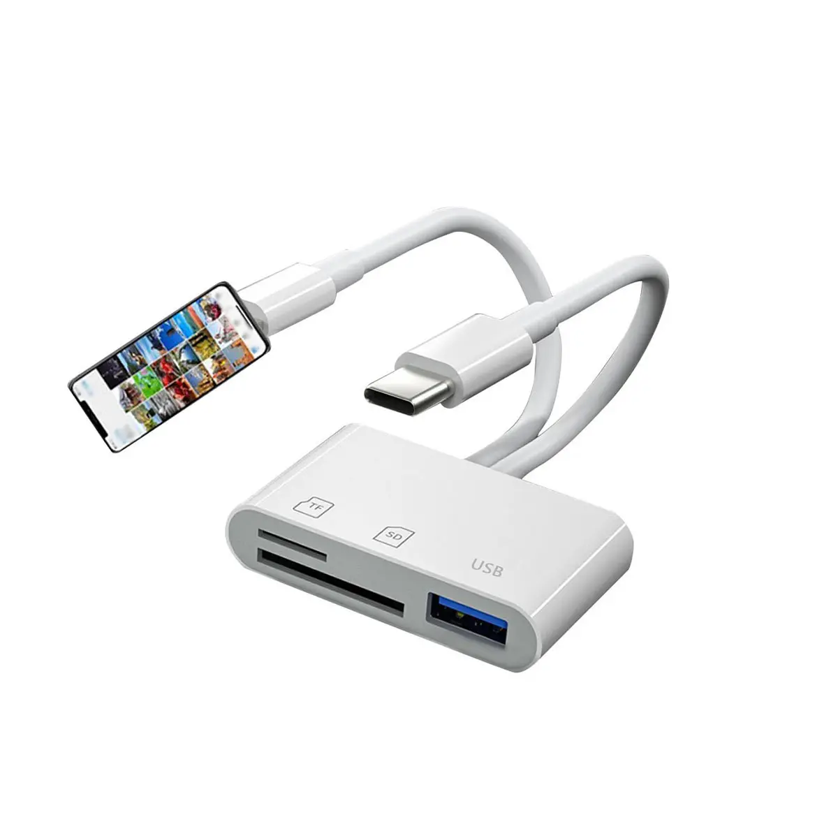 3 in 2 SD Card Reader for iPhone, Memory Card Reader with USB Camera Adapter, Viewer Supports SD & TF Card Micro SD Card Adapter for iPad, Phone Accessories office supply charge port ush c usb otg high-speed data flash drive summer memory