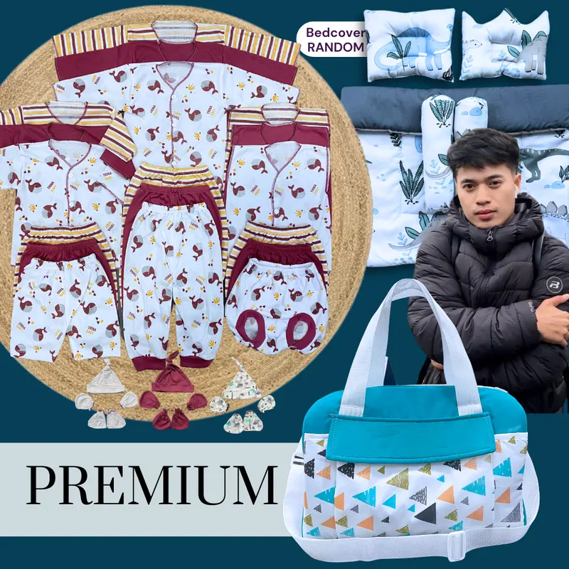 PAKET BEROJOL BEDCOVER - stelan newborn 18pcs Free Bedocver 2 bantal 2 guling dan Grandz Prize Diapers Jumbo - Baju Bayi 0-3 bulan 1