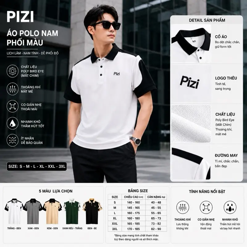[DEAL HỜI]Áo thun poli cá sấu 250g Polo 38 Nam Nữ Pizi Cổ bẻ tay ngắn Trẻ Trung Sang Trọng 5 màu 6 size Menswear cotton Shirt