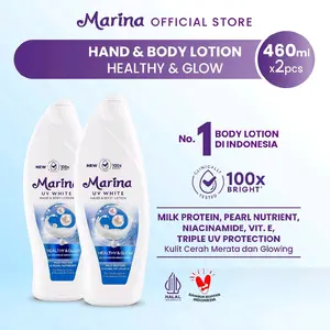 (JUMBO BELI 1 GRATIS 1) Marina UV WHITE Healthy & Glow Body Lotion - 460ml Biru
