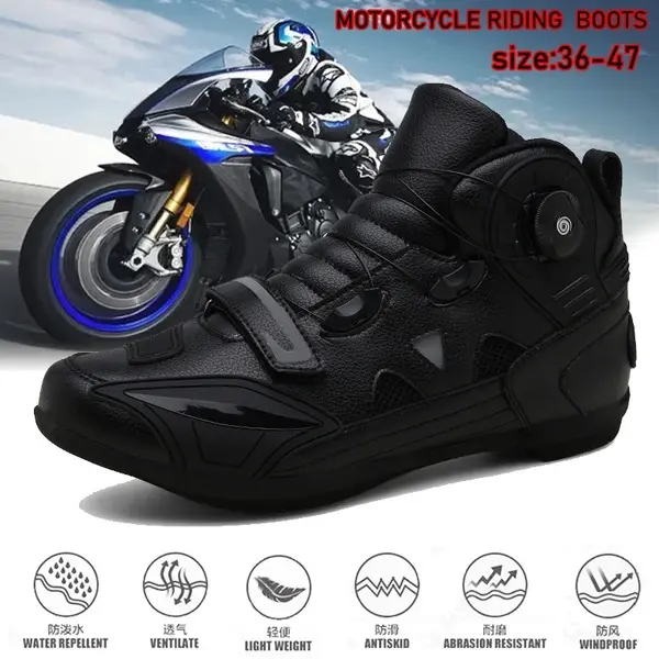 Kasut Motosikal untuk Lelaki, Kalis Air, Kulit Tidak Licin, But Motosikal, Kasut Lumba, Buku lali, Merentas Desa, Motosikal, But Perlindungan Perjalanan, But MOTO, Lokomotif Hitam, S