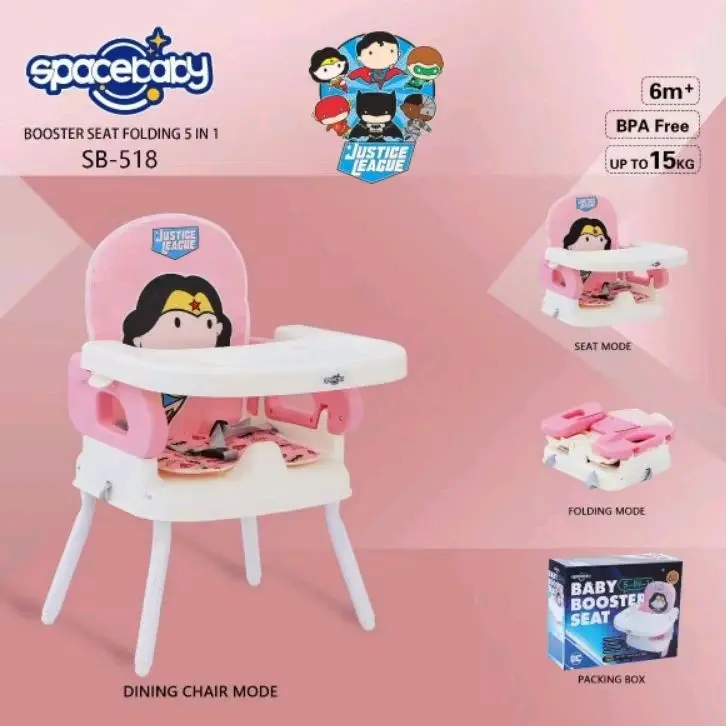 SpaceBaby Booster Seat Folding 5 in 1 SB-518 untuk Bayi 6m+ hingga 15kg BPA Free dengan Mode Duduk Lipat dan Makan