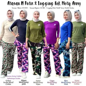 Atasan N Petir Bahan Spandek Mix Legging Rok Cutbray Bahan Dryfit Motif Army untuk Bermacam Aktifitas Olahraga ataupun Fashion Harian