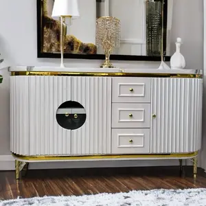 Bufet TV Oval UK 160x70x50 cm Kaki Besi List Gold Bahan Multiplek Finishing Cat Duco Cocok untuk Ruang Tamu Anda