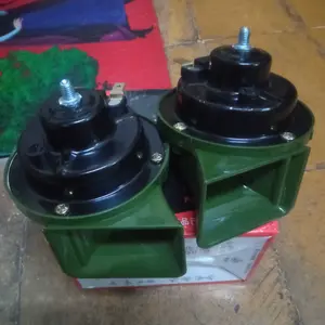 Klakson Keong Ganda 12V 24V Tahan Air – Suara Bass dan Treble Nyaring, Tahan Cuaca, Warna Hijau Tentara, Ideal untuk Mobil dan Motor