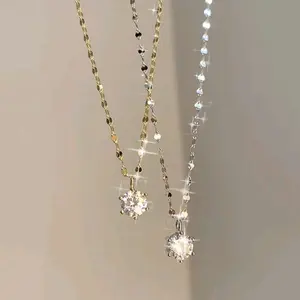 Kalung Titanium Wanita Liontin Permata Rantai Pecah Kopi Anti Karat Tidak Mudah Luntur Elegan dan Tahan Lama