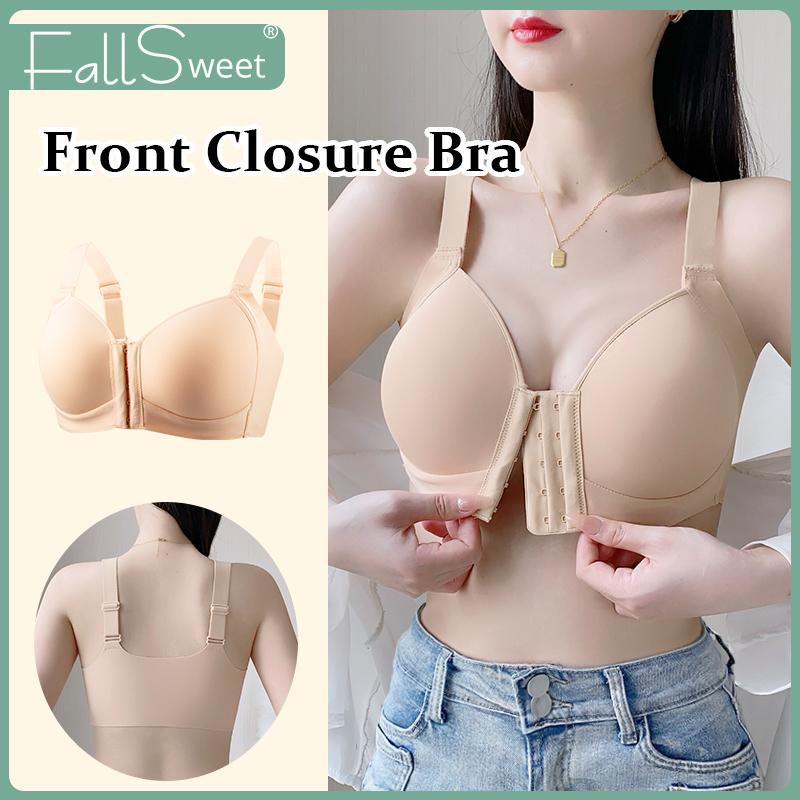 Áo Ngực Không Đường May Khóa Trước FallSweet Dành Cho Phụ Nữ Ngoại Cỡ Cúp Mỏng Không Đệm Không Dây Đồ Lót Mềm Mại Thích Hợp Mặc Hàng Ngày Có Cỡ 36-44 CD