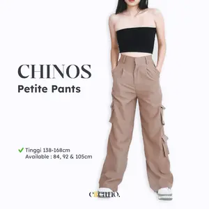 ELLEANO | Chinos Pants - Petite Pants - Loose Cargo - Celana Panjang Casual Kulot Wanita - Pinggang Highwaist