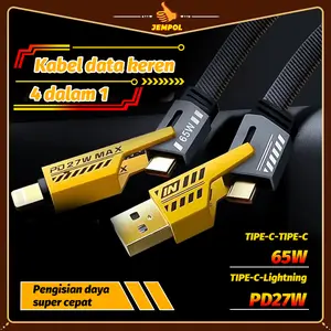JEMPOL Kabel Data Pengisian Cepat 120W Kabel Data Super Cepat 4-in-1, Ditenun dengan Desain Cyber Mech, Kabel Data Type C【4 in 1 Kabel Data】Fast Charging PD USB-A to Type-C/iOS Lightning Type-C to Type-C/iOS