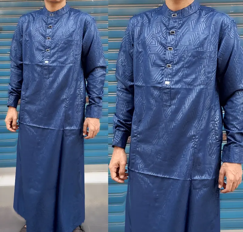 Baju Koko Embos Dewasa Model Kekinian Lengan Panjang Jubah Pria dengan Saku dalam - Kurta Katun 0
