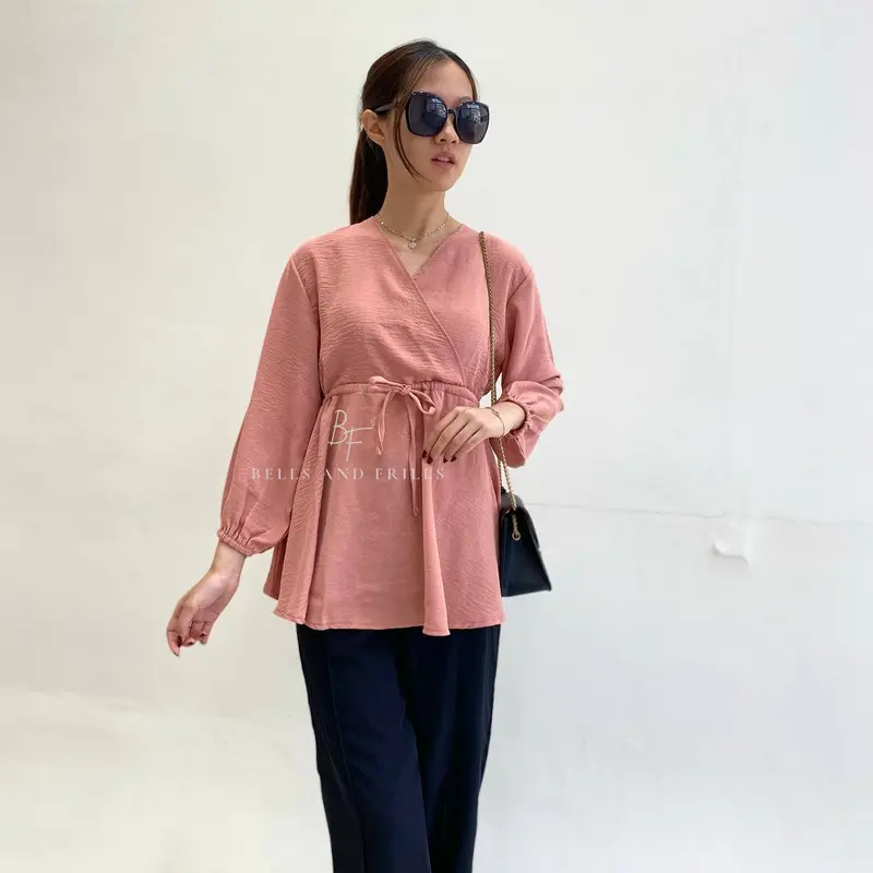 NOBU Blouse Crinkle Serut /Atasan Wanita Longsleeve / Atasan Casual Look Busui Bumil Friendly / Atasan Crinkle Airflow 0474 1
