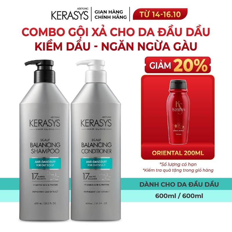 Cặp dầu gội xả Kerasys Scalp Balancing Hàn Quốc kiềm soát dầu, ngăn ngừa gàu 600ml