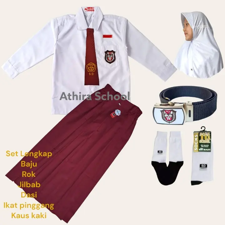 Seragam Sekolah SD merah putih Perempuan  Rok Panjang Baju Lengan Panjang Setelan 0