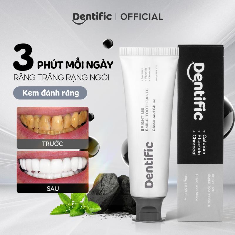  Kem đánh răng hỗ trợ vệ sinh vết bẩn mảng bám Bright Me Smile Charcoal toothpaste Dentific 100g 