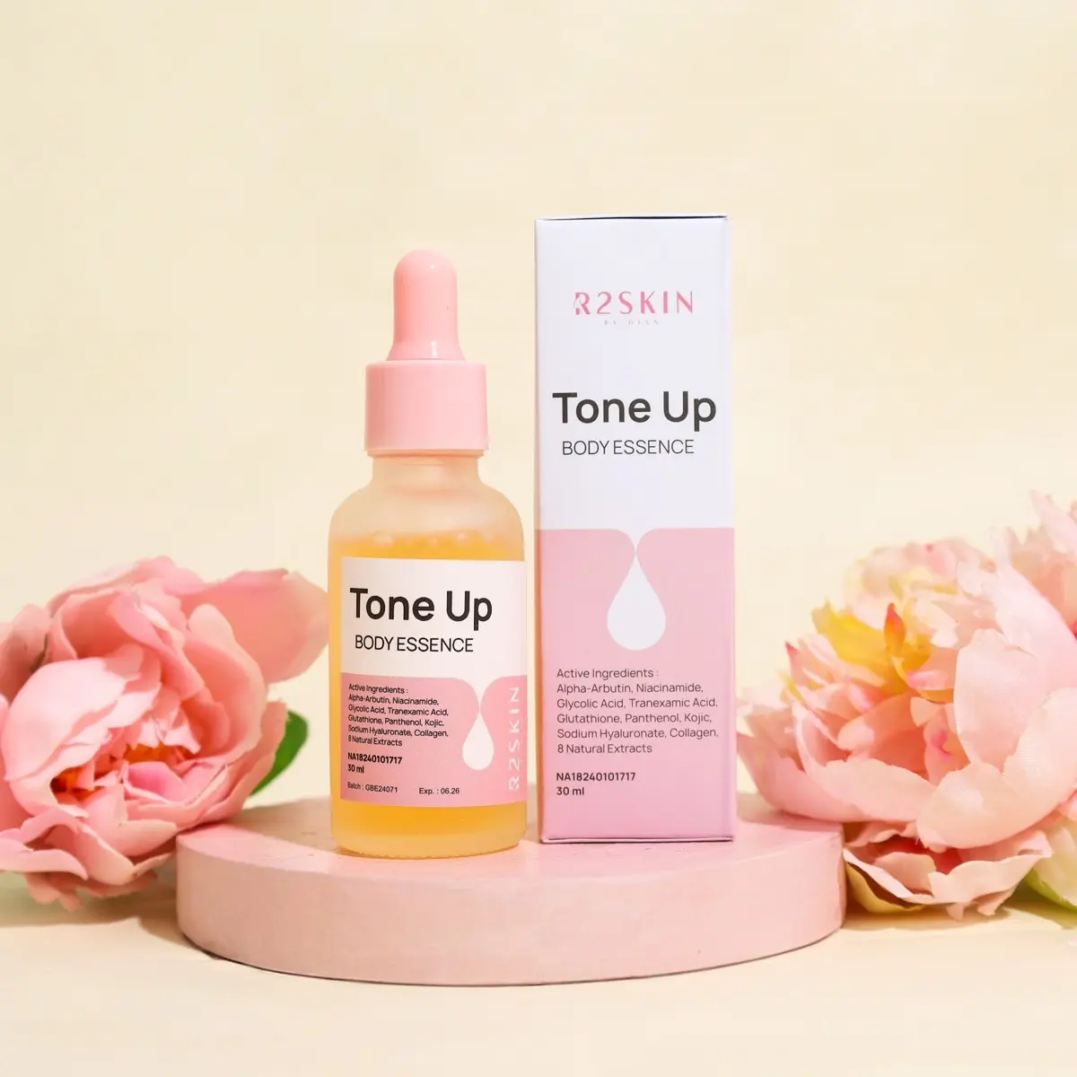 R2SKIN Tone Up Body Essence Serum Badan Siang Hari 17X Ingredient Pencerah dengan Alpha Arbutin, Niacinamide, dan Glutathione