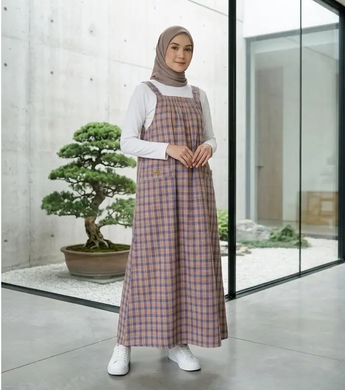 Overall Wanita 501 Motif Kotak Flanell