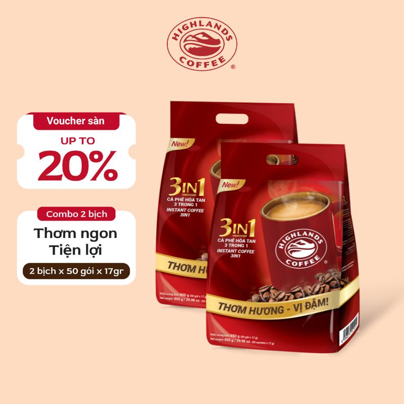 COMBO 2 TÚI CÀ PHÊ HÒA TAN HIGHLANDS COFFEE   50 GÓI x 2  